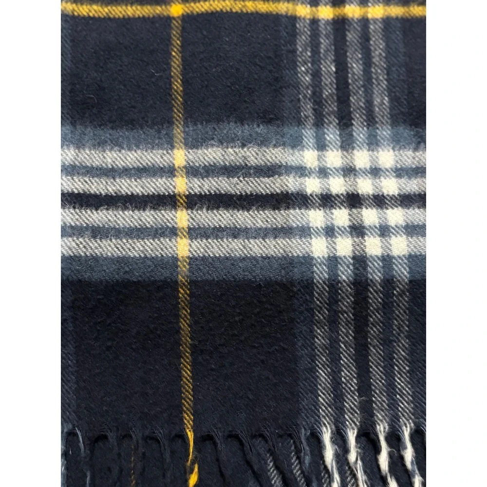 V Fraas‎ Plaid Scarf Blue Yellow White Acrylic Fringe Made in Germany